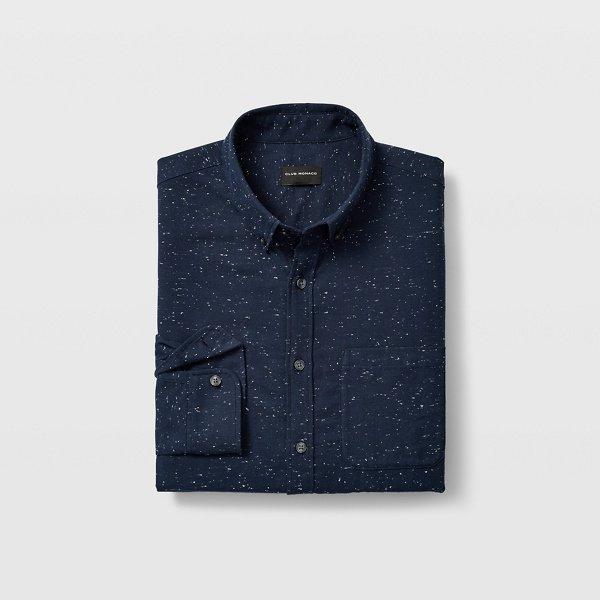 Club Monaco Navy Slim Solid Nep Flannel Shirt