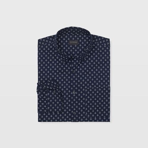 Club Monaco Color Blue Slim Anchor Print Shirt