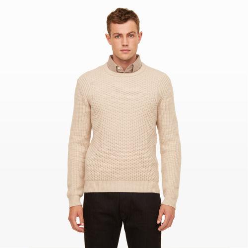 Club Monaco Color White Cashmere Mixed Stitch Crew In Size Xs