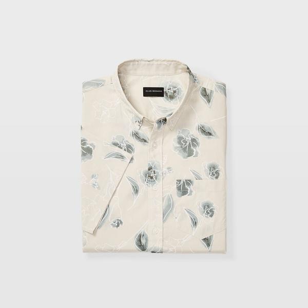 Club Monaco Tan Multi Slim Short-sleeve Floral Shirt