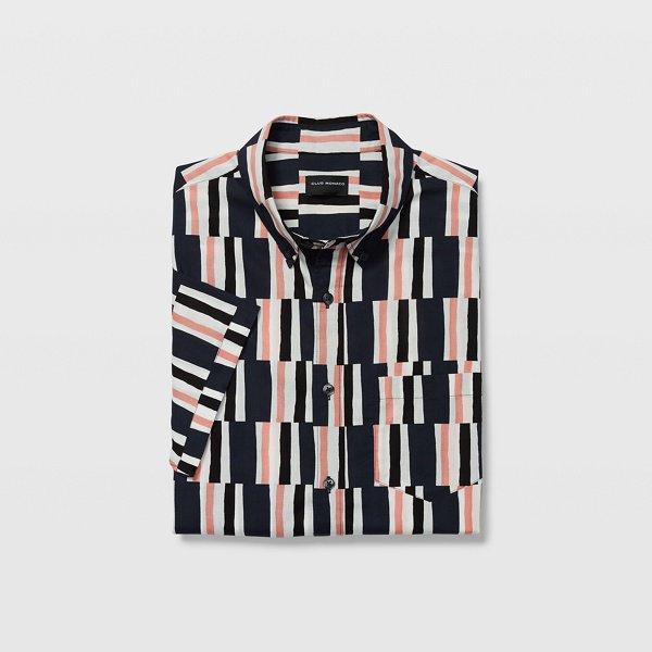 Club Monaco White Multi Slim Short-sleeve Shirt