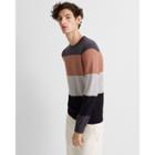 Club Monaco Dark Grey Multi Merino Block Stripe Crew