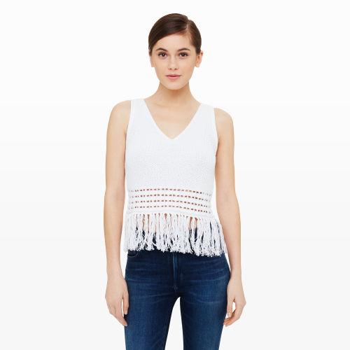 Club Monaco Color White Indya Fringe Sweater Tank