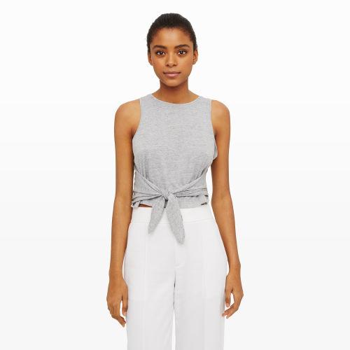 Club Monaco Color Grey Tweed Heather Sofye Tie-front Tank