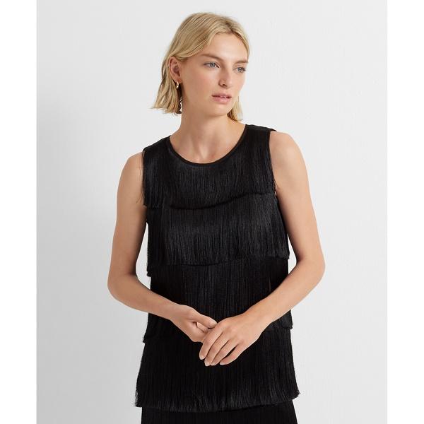 Club Monaco Black Layered Fringe Top