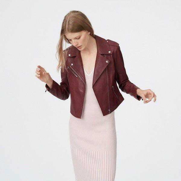 Club Monaco Burgundy Gracella Leather Jacket