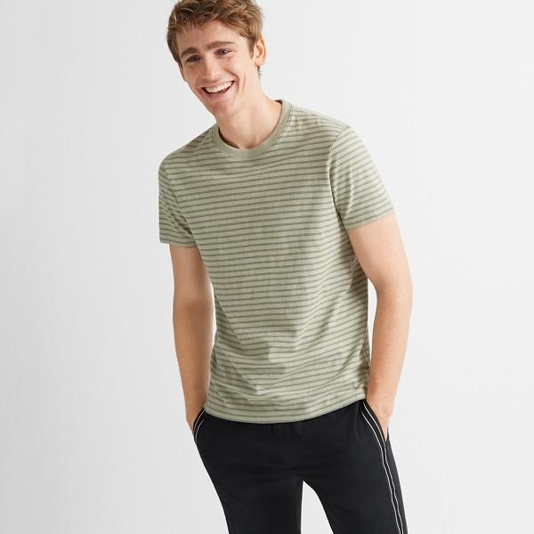 Club Monaco Green Multi Double Stripe Tee