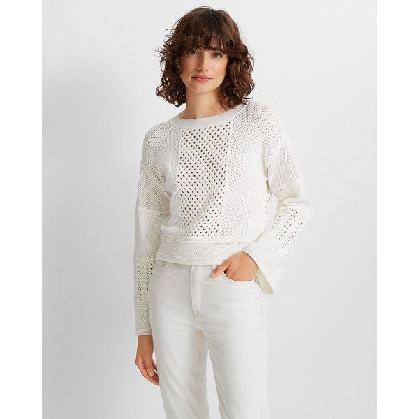 Club Monaco White Mix Stitch Bell Sleeve Sweater