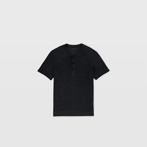 Club Monaco Color Black Short-sleeve Linen Henley