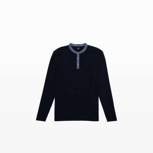 Club Monaco Color Blue Chambray Band Collar Polo