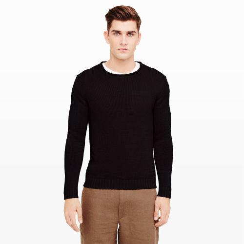 Club Monaco Color Black Linen Roll-neck Crew