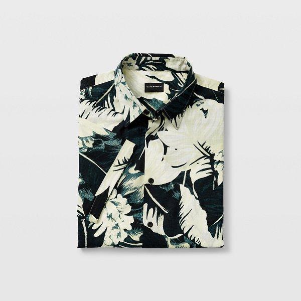 Club Monaco Green Multi Slim Short-sleeve Tropic Shirt