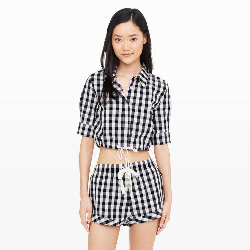 Club Monaco Color Black Gingham Solid & Striped Woven Crop