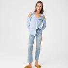 Club Monaco Color Blue Shiyah Cold-shoulder Top