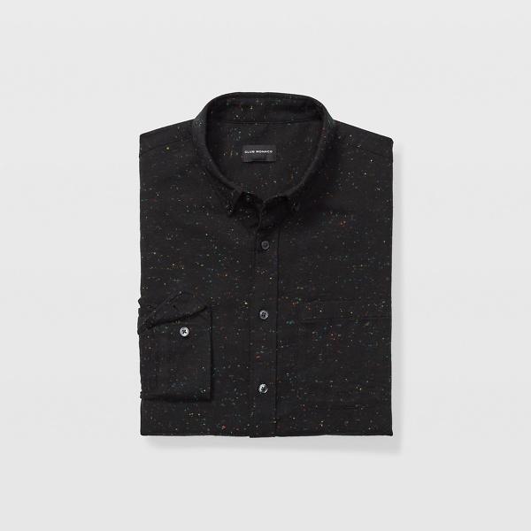 Club Monaco Black Slim Donegal Twill Shirt