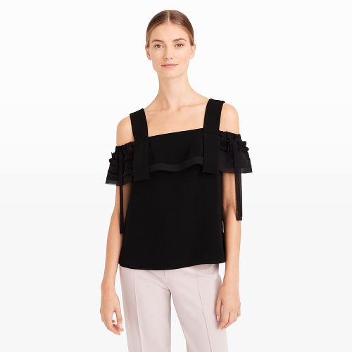 Club Monaco Color Black Sihon Cold-shoulder Top