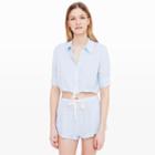 Club Monaco Color Chambray Blue Solid & Striped Woven Crop