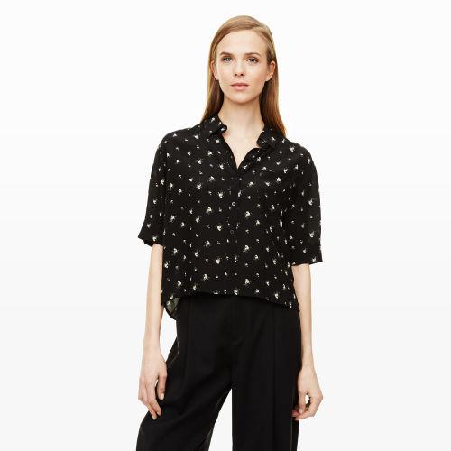 Club Monaco Color Black Briseida Silk Shirt In Size M