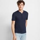 Club Monaco Ocean Blue Short-sleeve Linen Henley