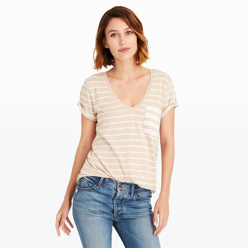 Club Monaco Color Camel Heather/white Marcinet Stripe Tee