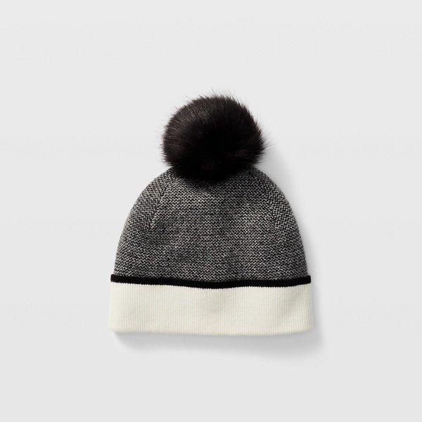 Club Monaco Black Multi Birdseye Pom-pom Beanie