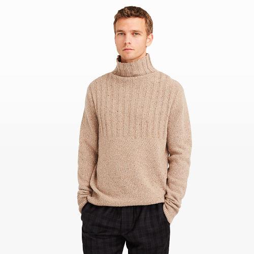 Ib Color Brown Ribbed Yoke Donegal Turtleneck