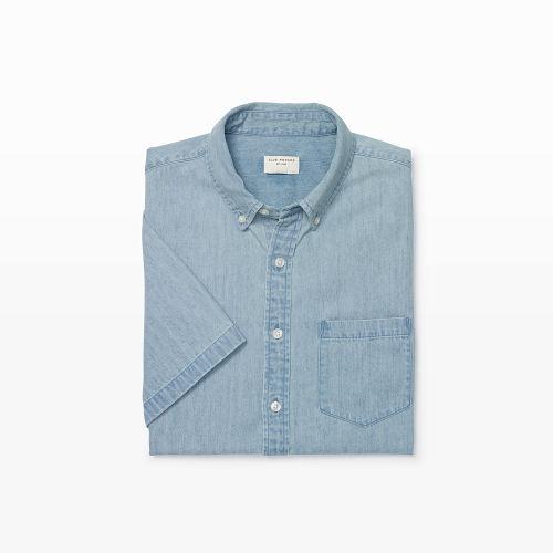 Club Monaco Color Blue Slim Denim Short-sleeve Shirt