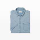 Club Monaco Color Blue Slim Denim Short-sleeve Shirt