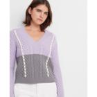 Club Monaco Purple Multi V-neck Colorblock Sweater