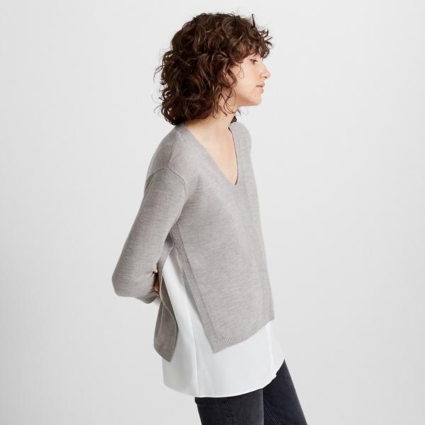 Club Monaco Grey/white Mixed Media V-neck Sweater