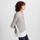 Club Monaco Grey/white Mixed Media V-neck Sweater