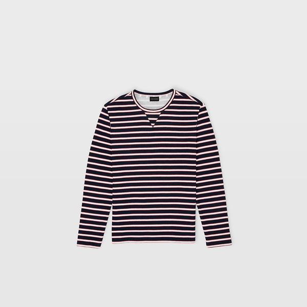 Club Monaco Navy Multi Breton Stripe Duofold Tee