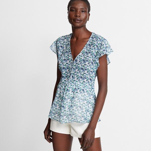 Club Monaco White Multi Perdeta Silk Top