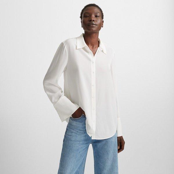 Club Monaco Blanc De Blanc Bell Cuff Silk Shirt