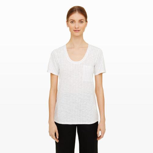 Club Monaco Color White/black Thin Stripe Kari Slub Tee
