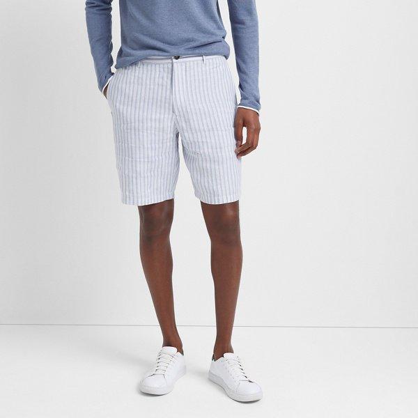 Club Monaco Blue/white Maddox 9 Linen Stripe Short
