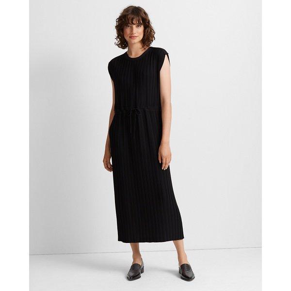 Club Monaco Navy/black Woven Pleated Maxi Dress