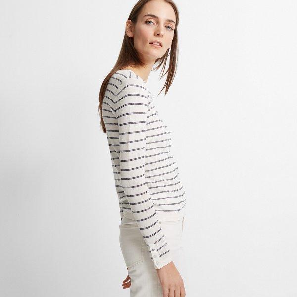 Club Monaco Navy Stripe Lana Linen-blend Sweater