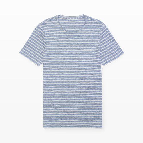 Club Monaco Color Blue Linen Stripe Tee Shirt In Size M
