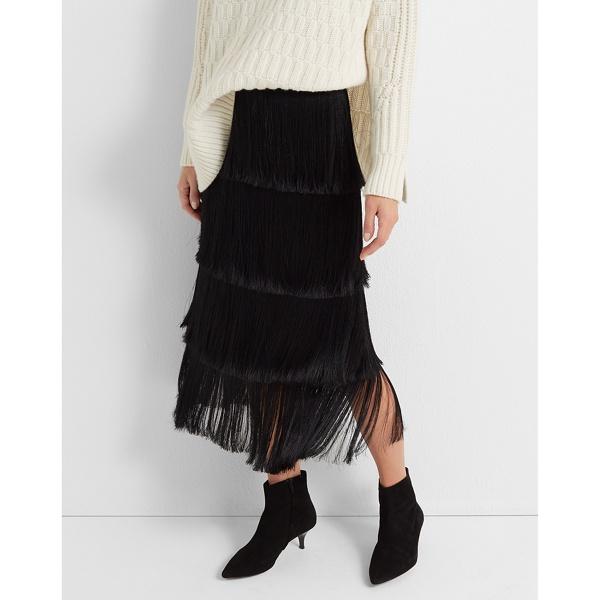 Club Monaco Black Midi Fringe Skirt