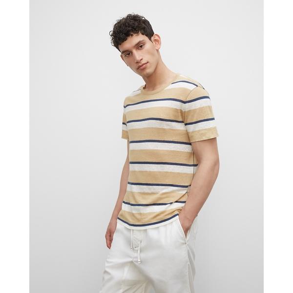 Club Monaco Striped Short Sleeve Linen Crew