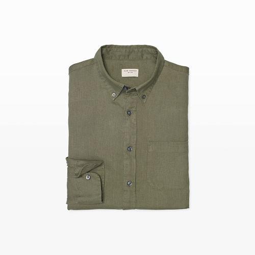 Club Monaco Color Olive Drab Slim Linen Shirt