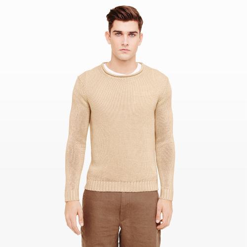 Club Monaco Color White Linen Roll-neck Crew