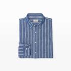 Club Monaco Color Blue Slim Linen Stripe Shirt