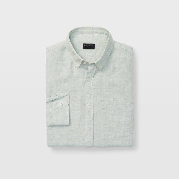 Club Monaco Green Slim Linen End-on-end Shirt