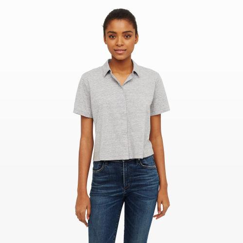 Club Monaco Color Grey Tweed Heather Noraleen Polo Tee