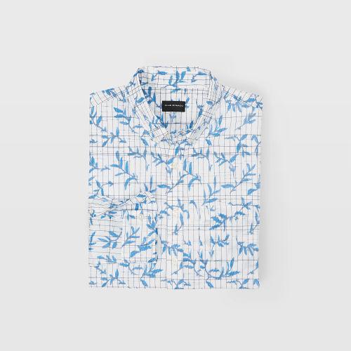 Club Monaco Color White Slim Leaf Grid Shirt