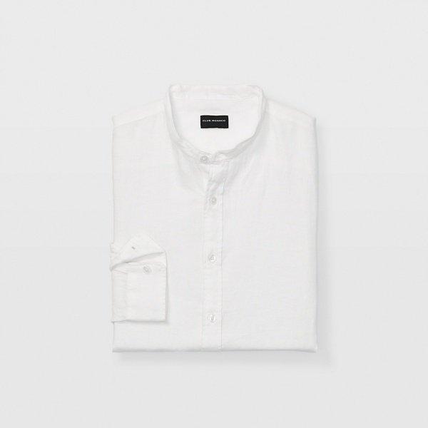 Club Monaco White Slim Linen Band-collar Shirt