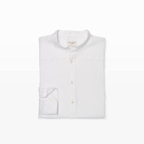 Club Monaco Color White Slim Band-collar Linen Shirt