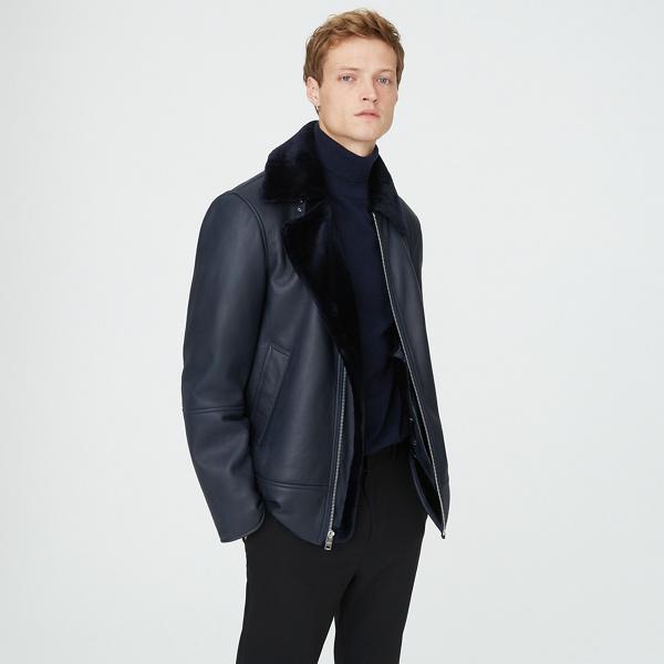 Club Monaco Navy Shearling Coat